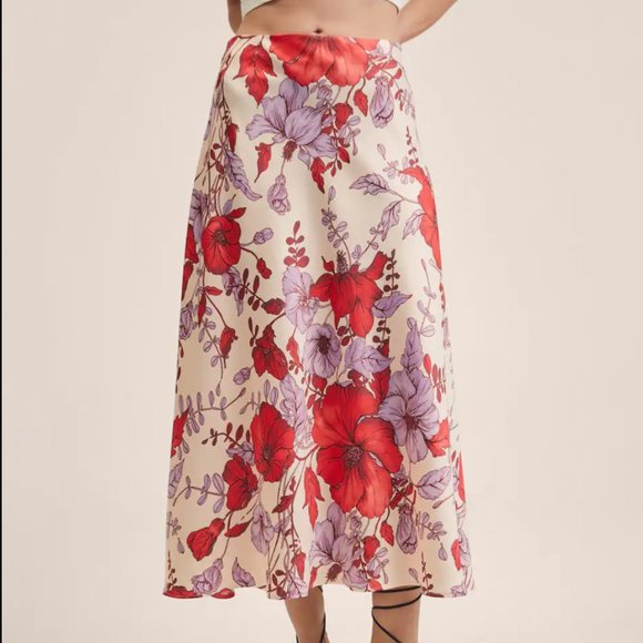 Floral Print Satin Midi Skirt - Picture 1 of 5